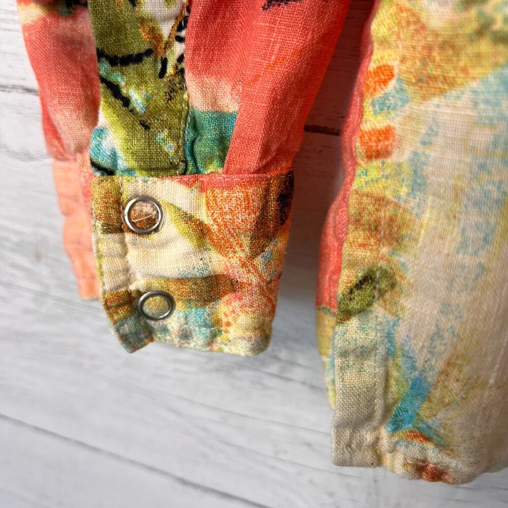 Chicos Shirt Size 1/M Tropical Paradise Print 100% Linen Snap Down Long Sleeve - Picture 11 of 16